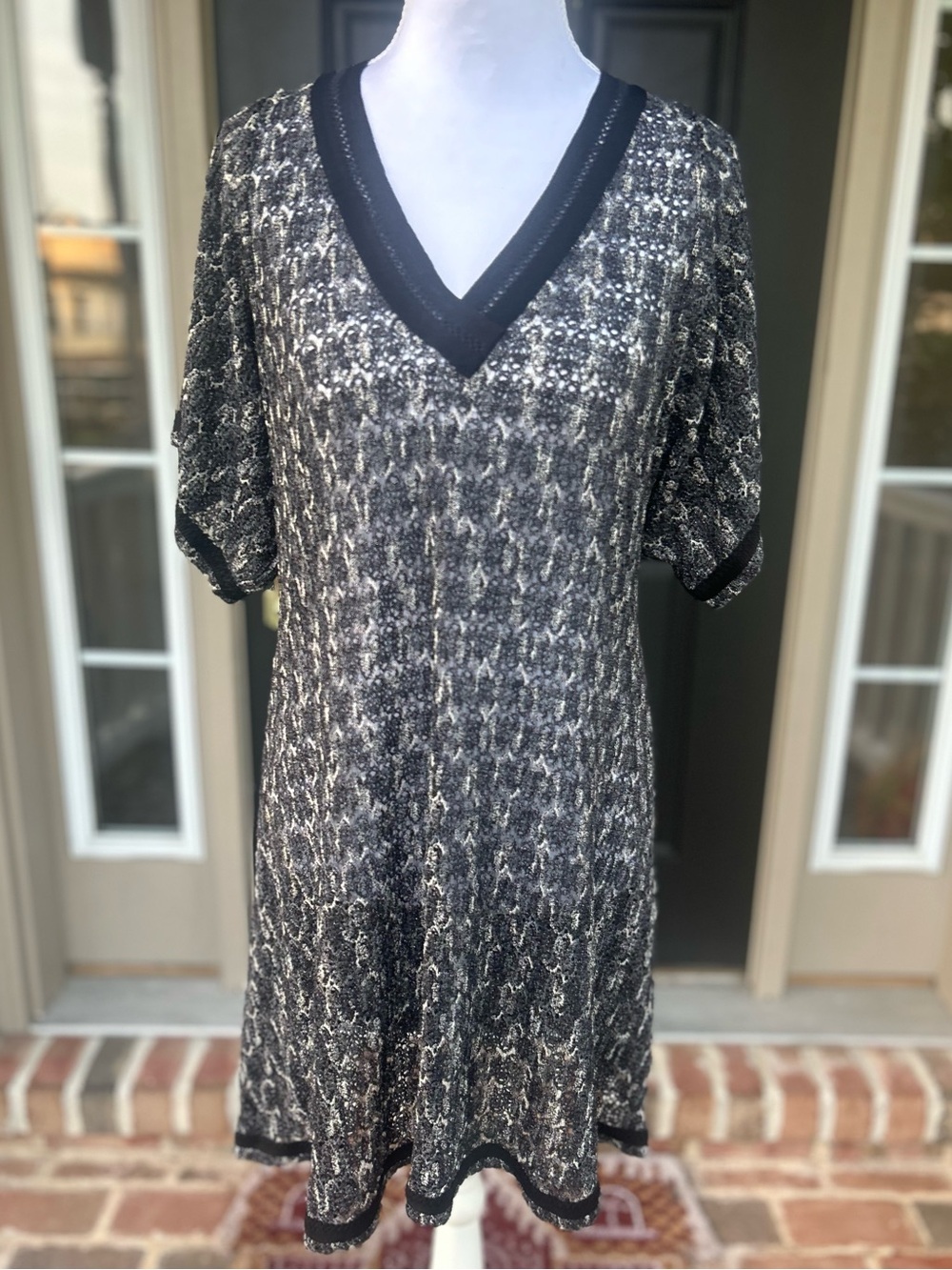 Missoni Mare Black Sheer Shimmer Knit V Neck Mini Dress Swim Coverup 42 S M